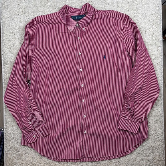 Ralph Lauren Other - Ralph Lauren Classic Fit Striped Button Down Shirt Mens 2XB Big Burgundy White